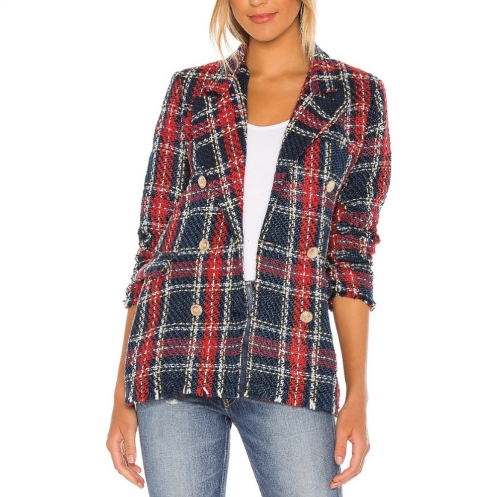 BLANK NYC Plaid Double-breasted Blazer